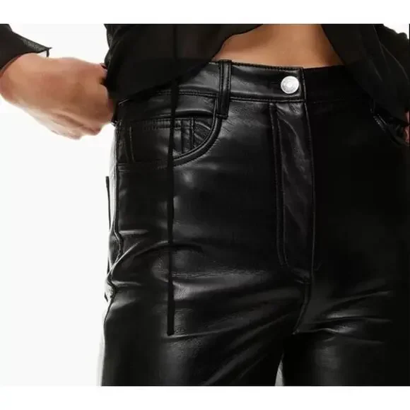 Aritzia Wilfred Melina Black Faux Leather Pant Size 4 High Rise Straight Leg - Picture 8 of 10